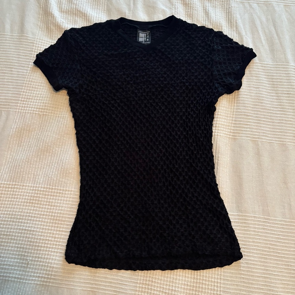 Black Textured Short Sleeve Top